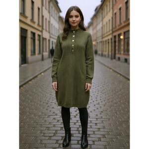 Kirundo Olive Henley Sweater Dress Buttons Cozy Knit M NWT